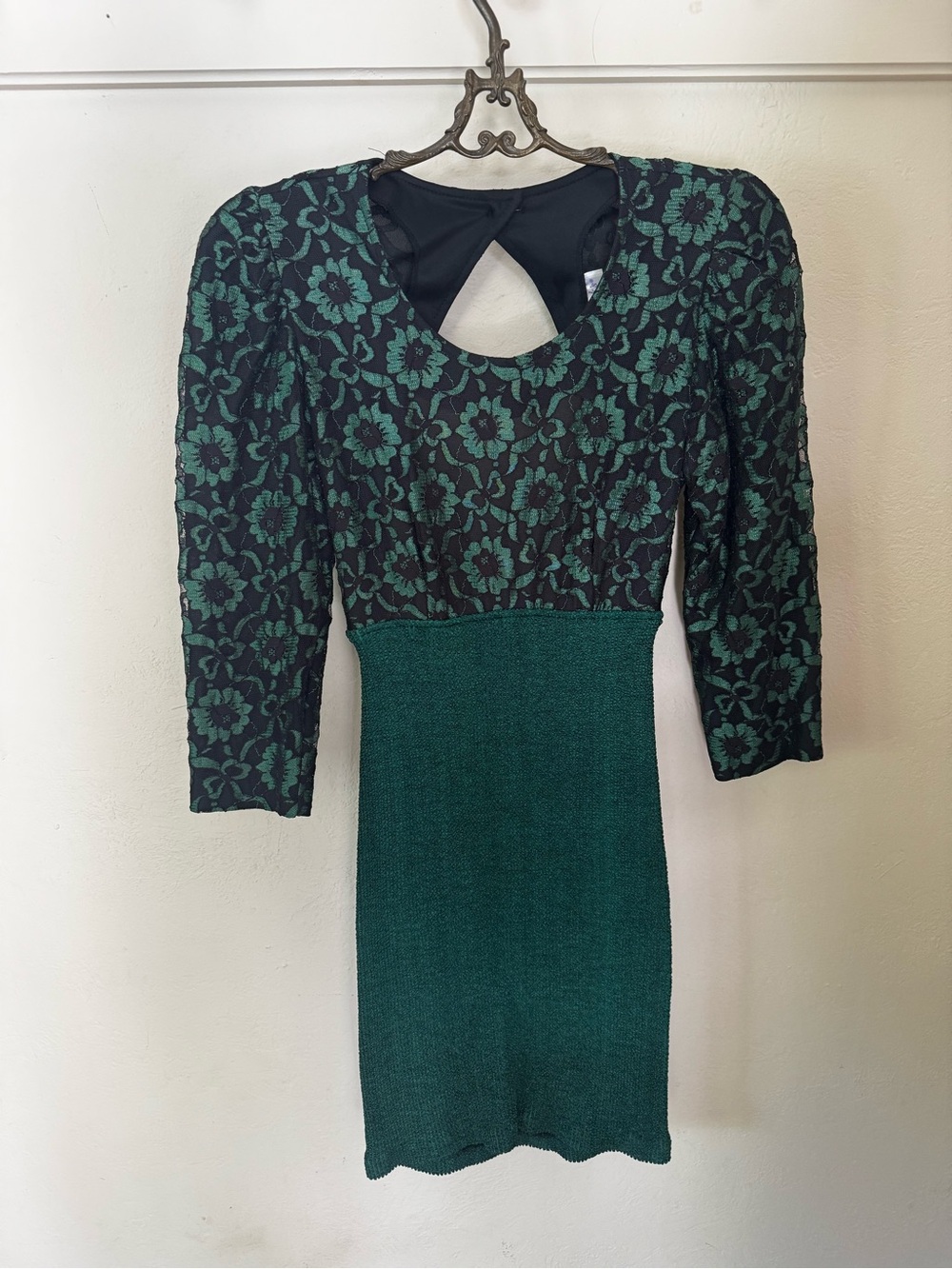 Frederick's of Hollywood Black and Green Floral Knit Mini Dress